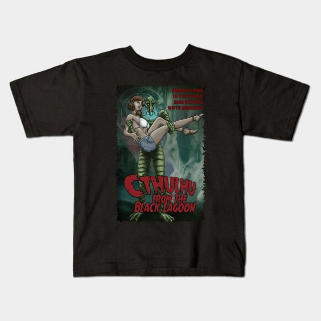 Cthulhu From the Black Lagoon Kids T-Shirt by MontisEcho